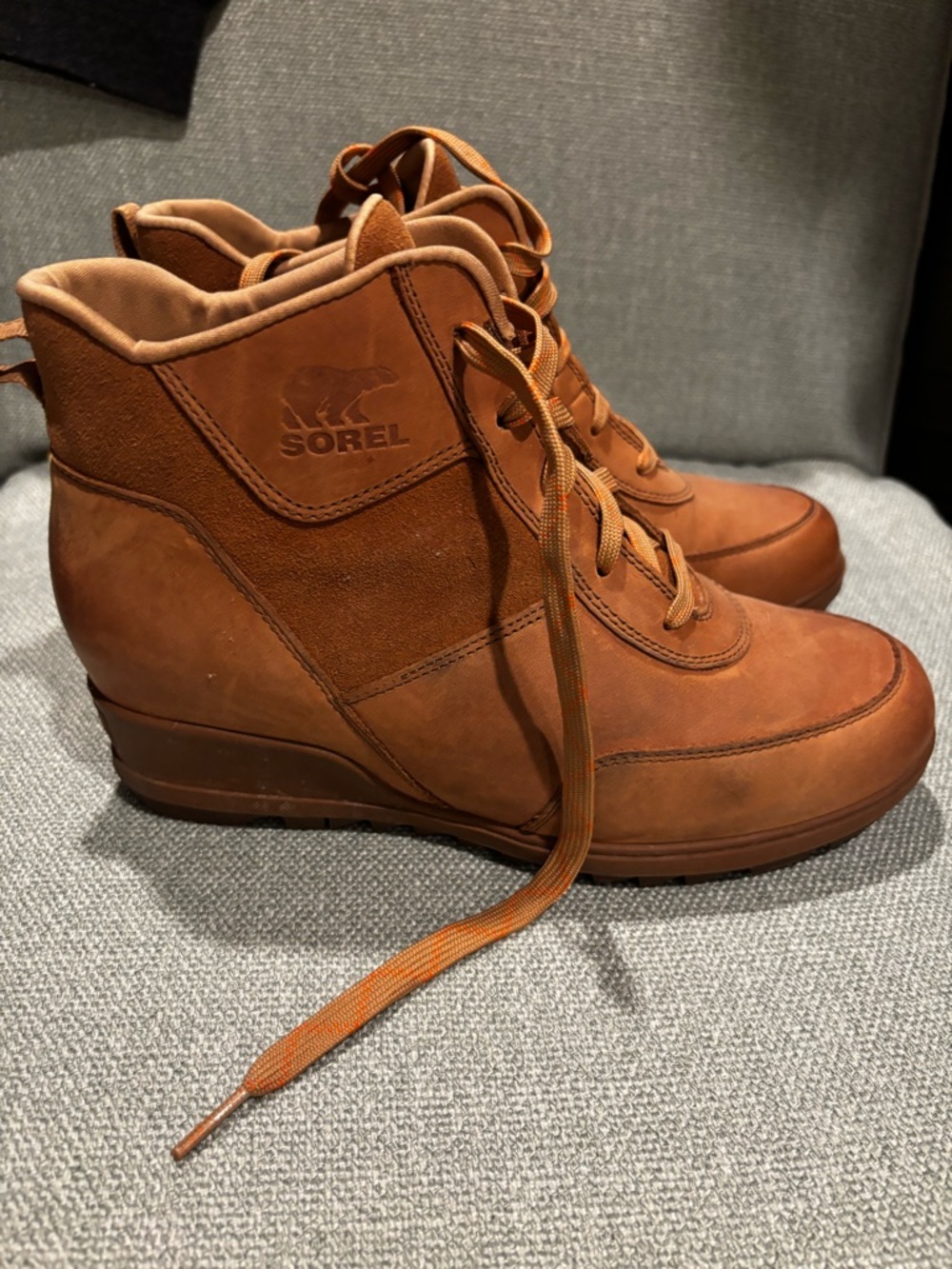 Sorel Tan Lace-Up Wedge Ankle Boots